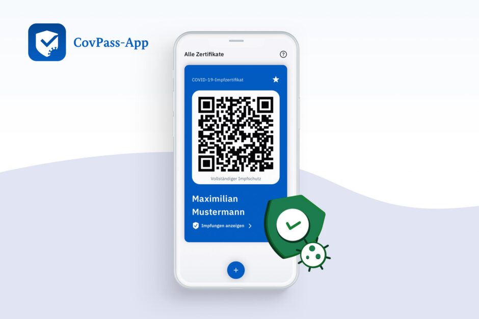 Ein Mobilfunkgerät mit der CovPass-App.