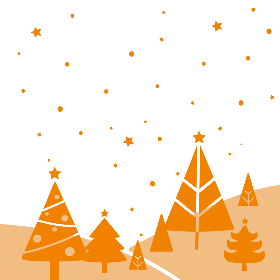 Eine Grafik mit Tannenbäumen und Schnee.
