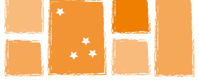 Eine Weihnachtliche Grafik in orange mit Tannenbaum und dem Wunsch: Frohe Weihnachten.