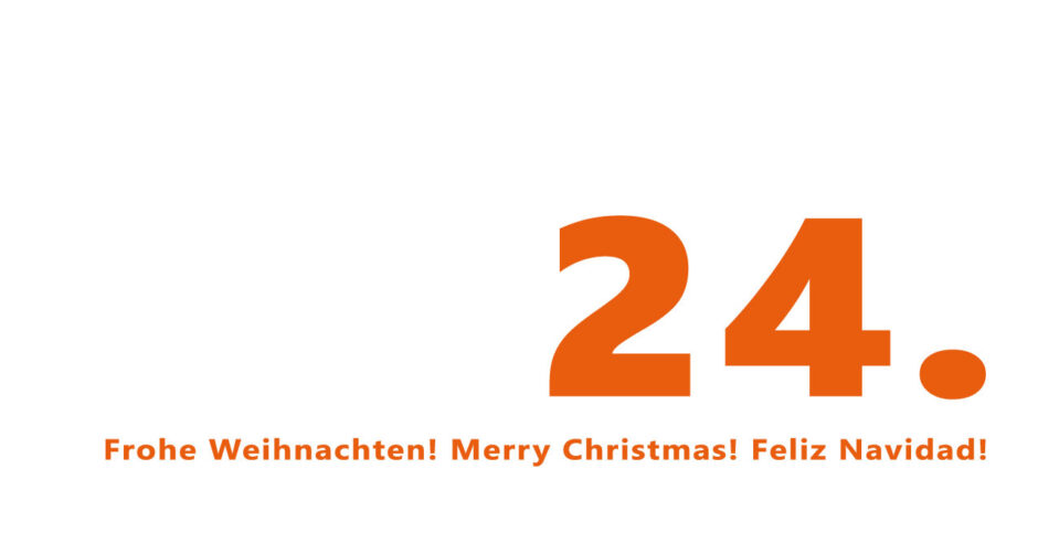Weihnachtsgrafik mit einer 24 und dem Wunsch für Frohe Weihnachten.